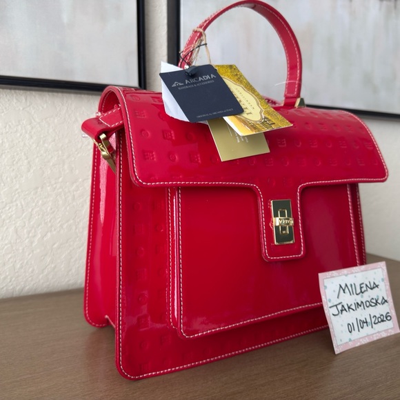 Arcadia Italian Leather Red Handbag - Picture 2 of 2
